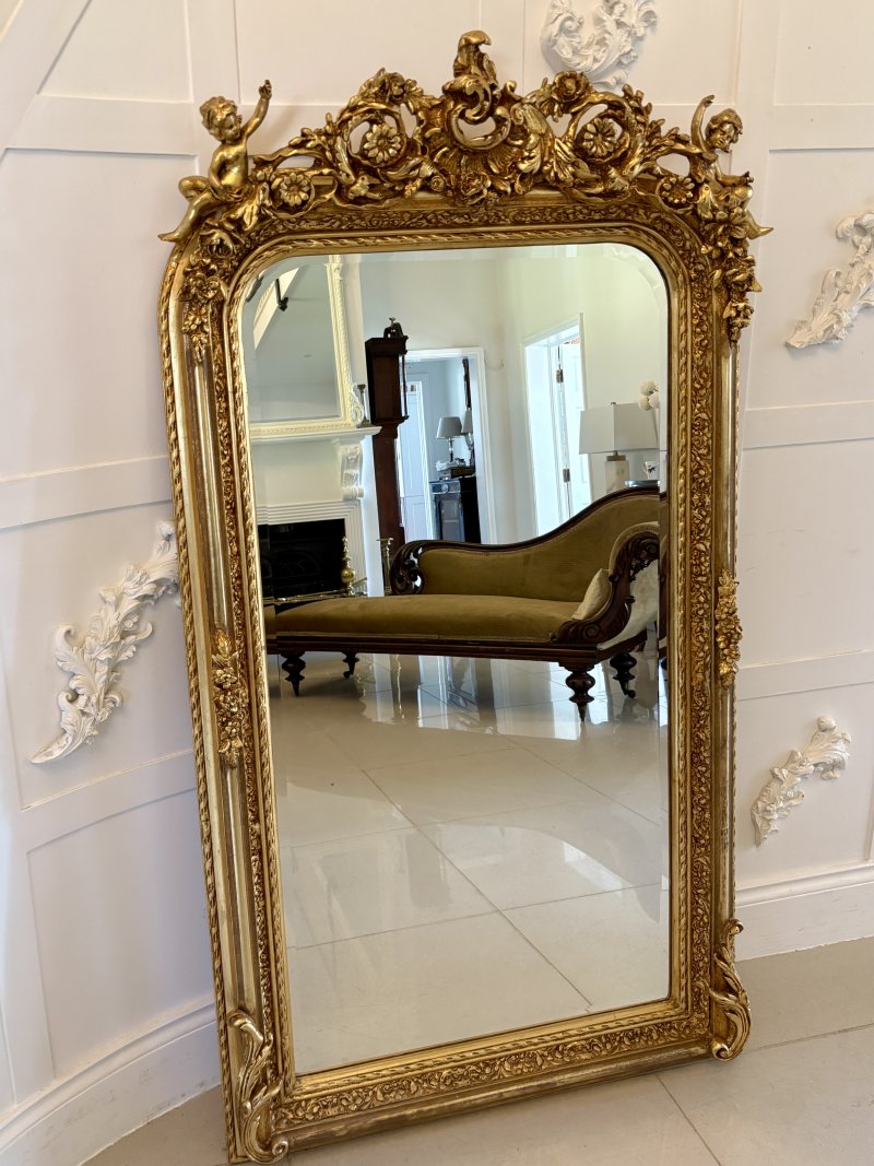 Outstanding Quality Antique Edwardian Carved Gilded Frame Wall Mirror - Image 2